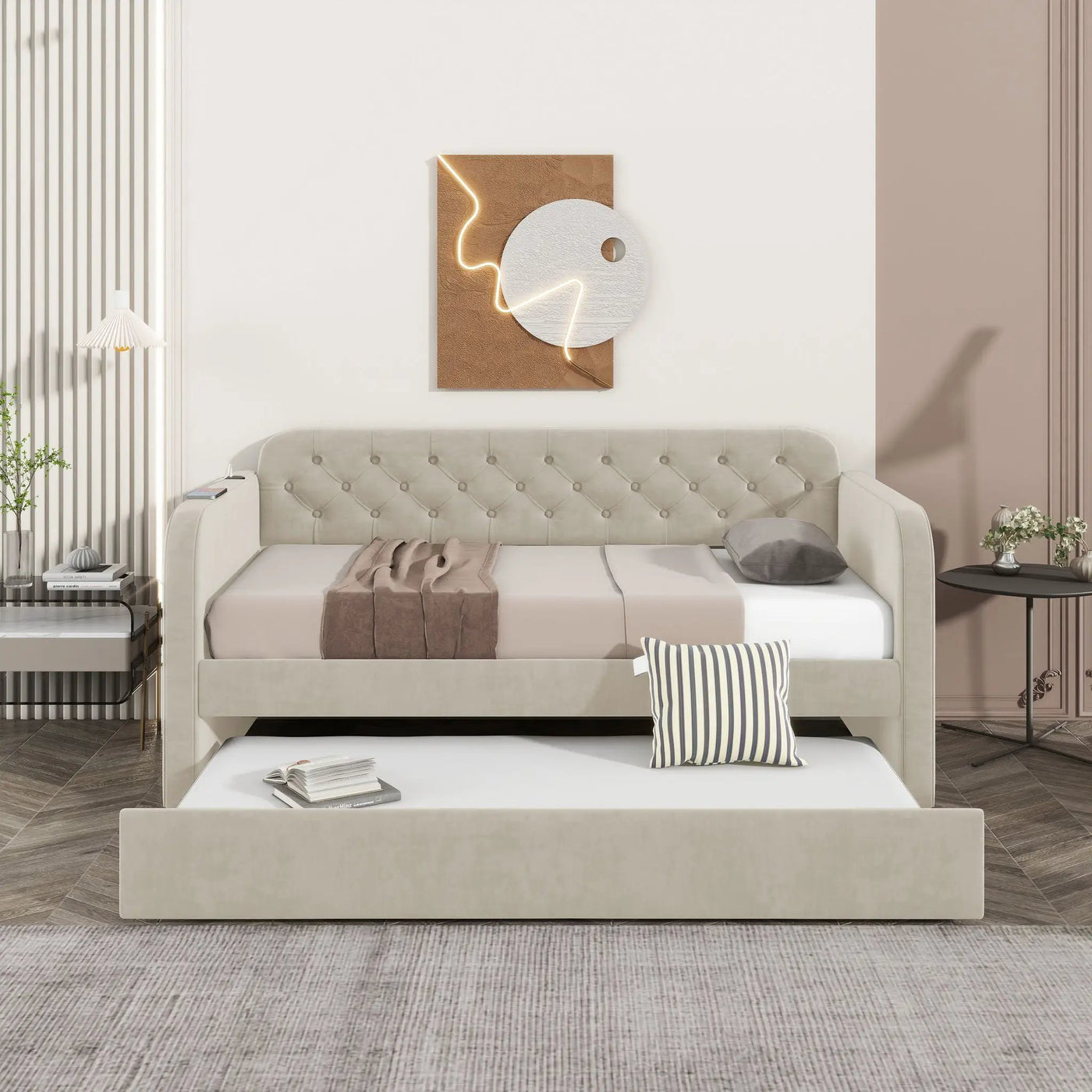 Upholstered Daybed With Trundle And USB Charging Design by HouseOfZazla