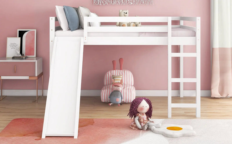 Full Loft Bed With Slide, Multifunctional Design - White by Unique Piece Furniture