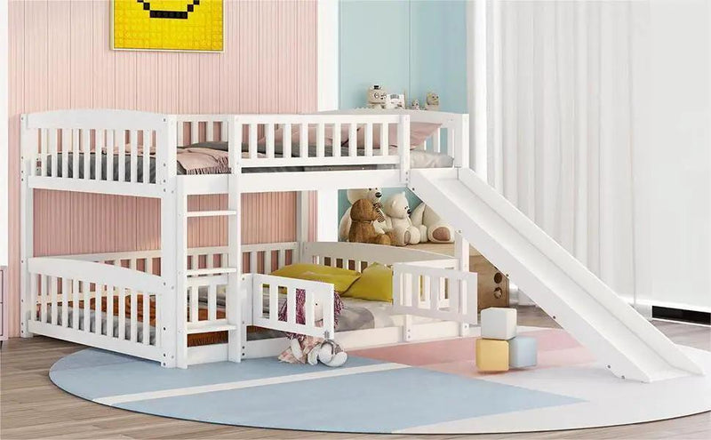 Low Bunk Bed With Slide, Fence And Ladder by Unique Piece Furniture