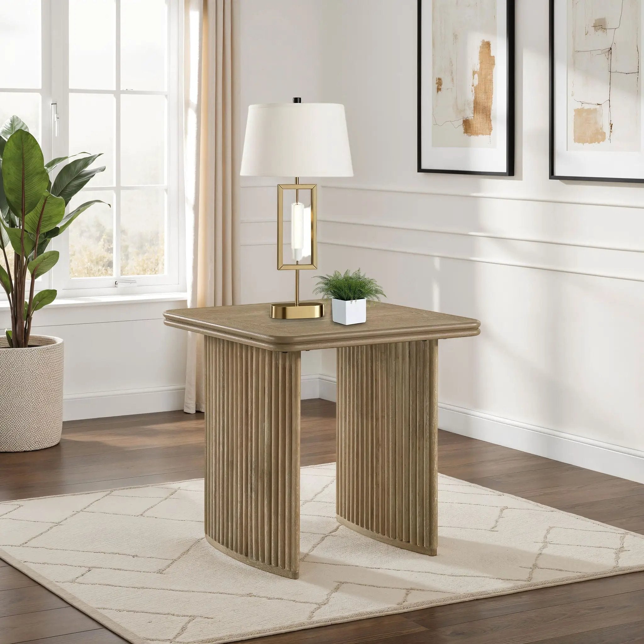 Adina Square Wood Side End Table Distressed Light Brown by Unique Piece Furniture