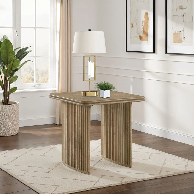 Adina Square Wood Side End Table Distressed Light Brown by Unique Piece Furniture
