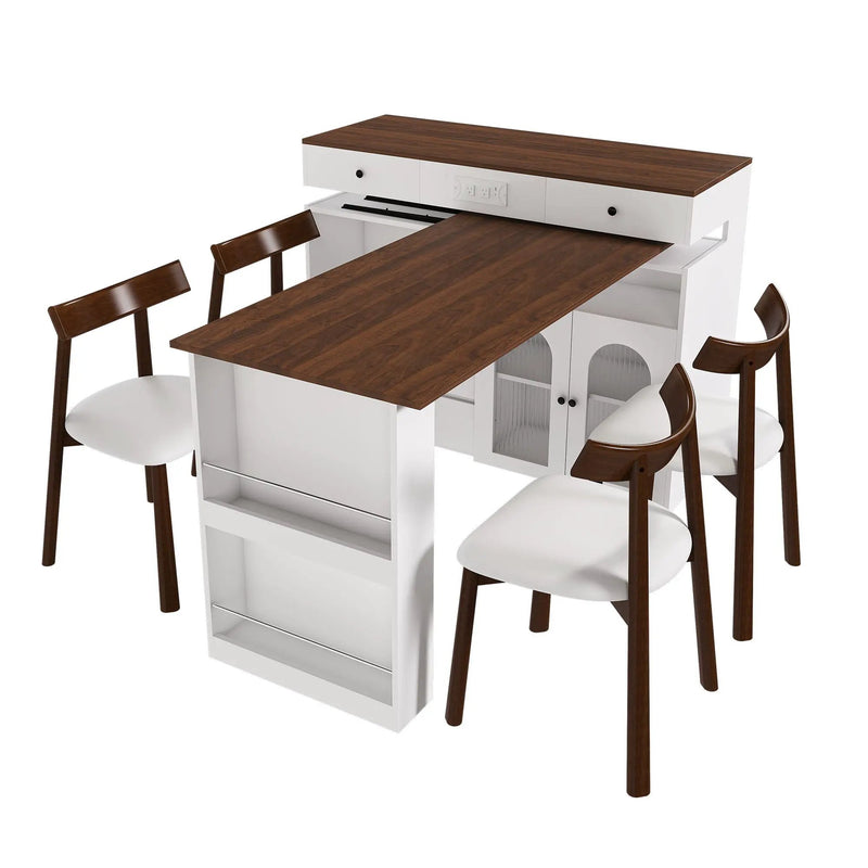 Retro Kitchen Island Set With Chairs, Extendable & Rotating Table, 4 Drawers & Door Cabinets by HouseOfZazla