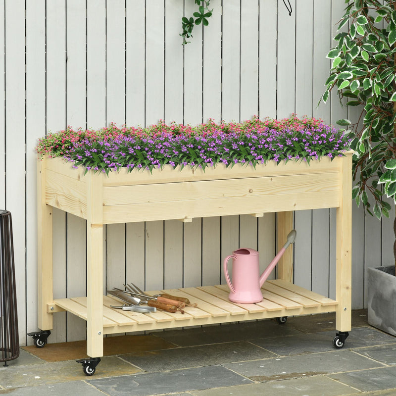 Raised Wooden Planter Box with Lockable Wheels - Natural, photo 7 of 10