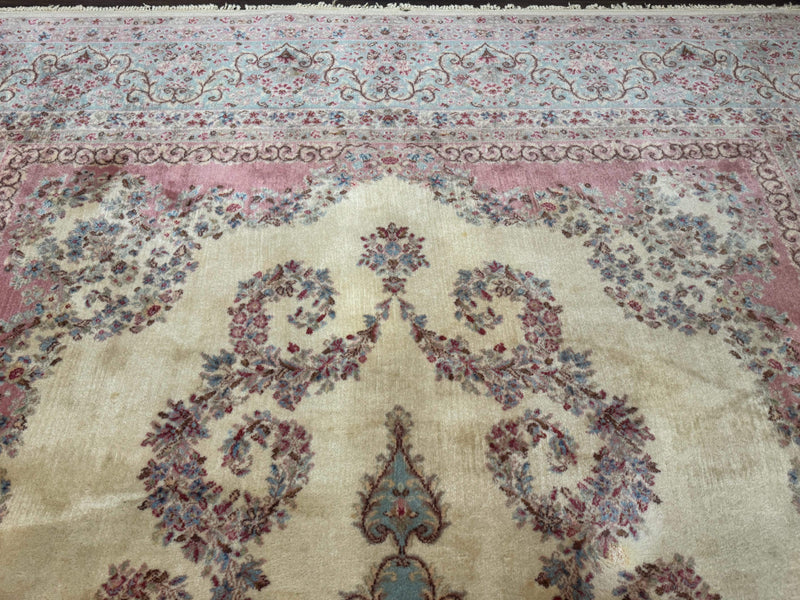 10x14 Karastan Kirman Rug #784 Pastel Ivory Kirman Medallion, Wool Antique Original 700 Series by Jewel Rugs