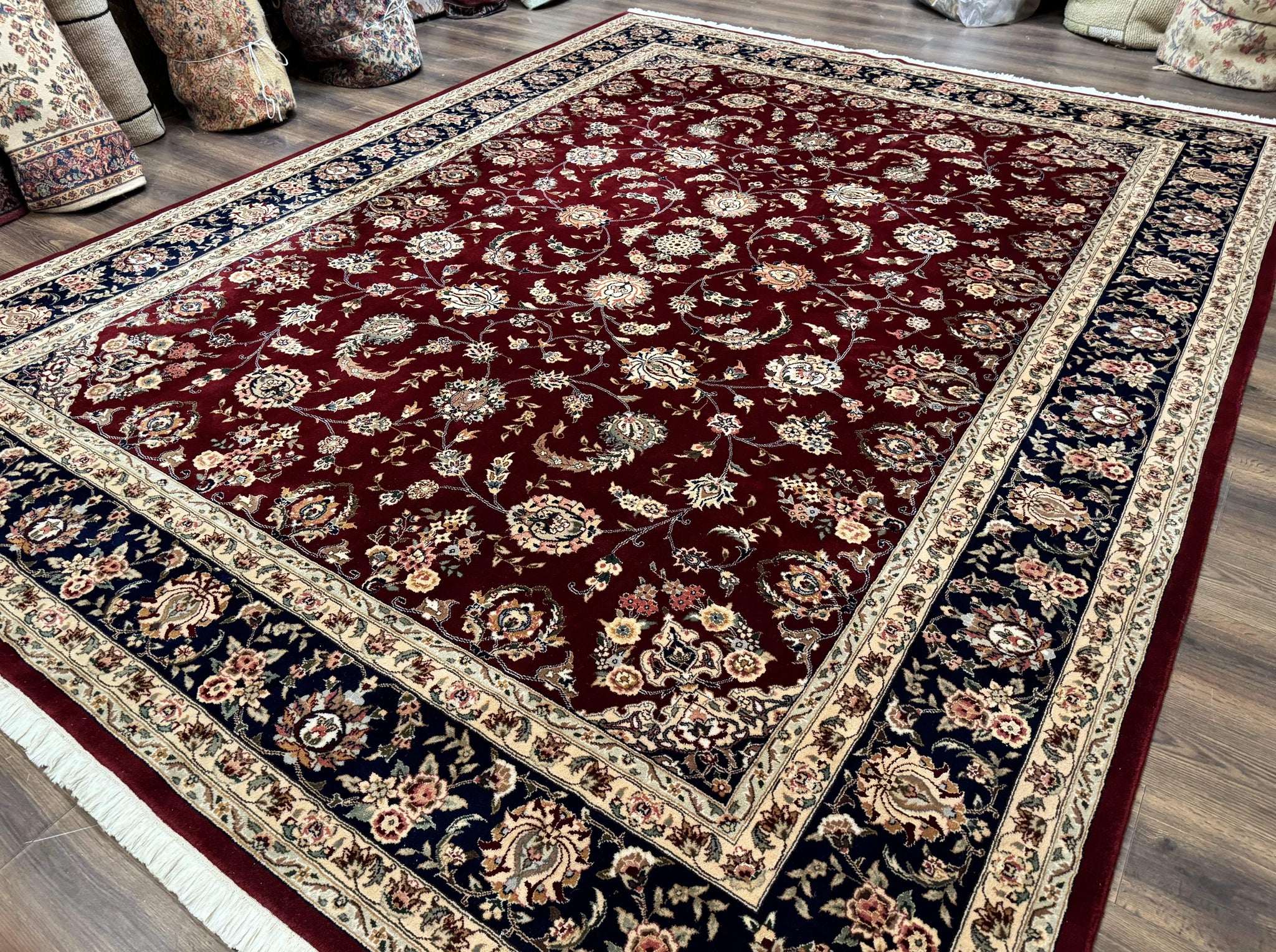 Sino Persian Rug 9x11, Burgundy and Navy Blue, Fine 200 KPSI, Floral Allover by Jewel Rugs