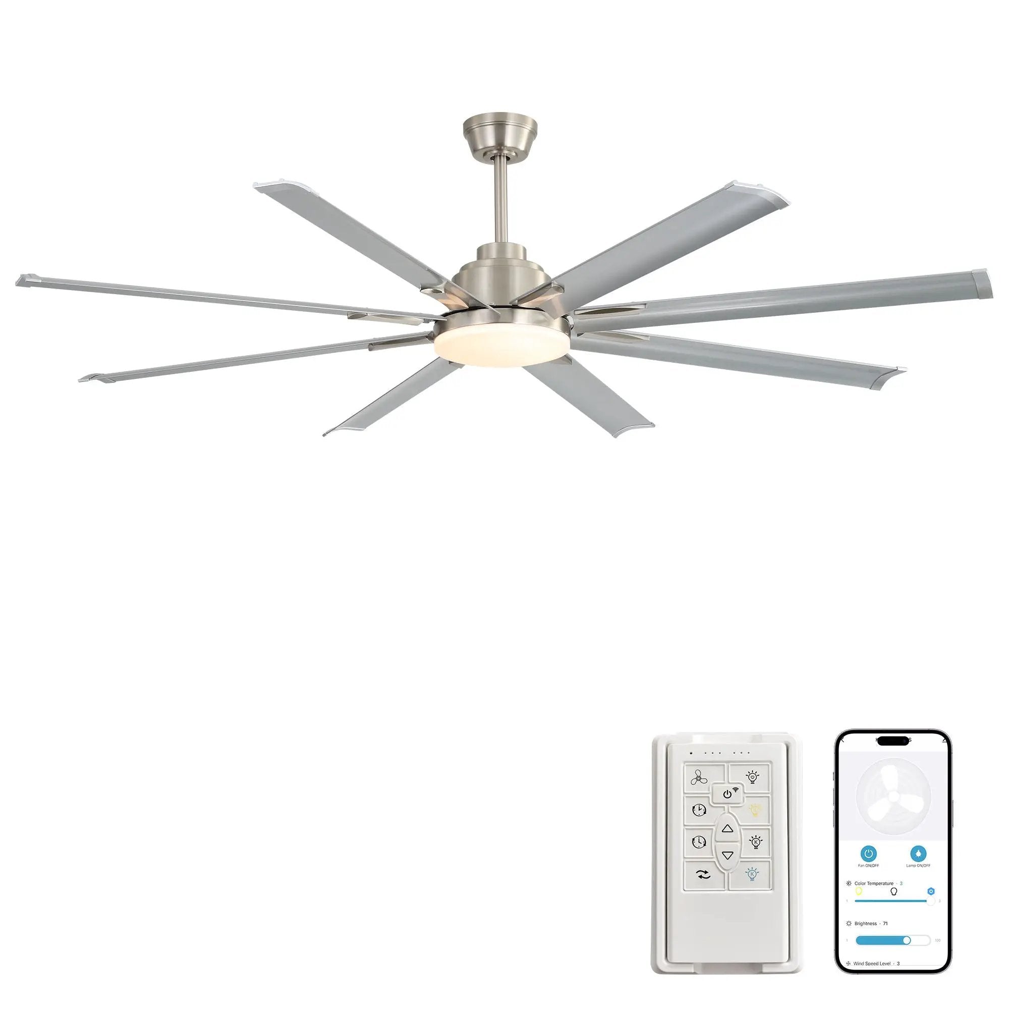 DC Motor Ceiling Fan With Dimmable Light And 8 Blade Aluminum Blades - Nickel by HouseOfZazla