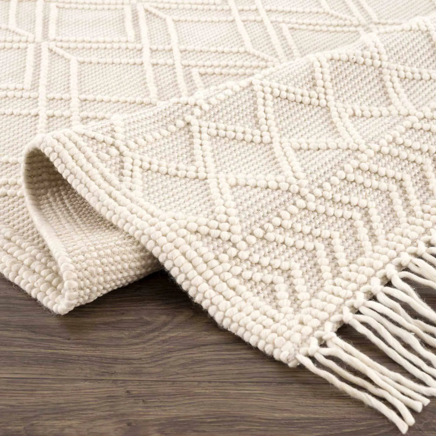 Ramsbury Beige Trellis Wool Rug by Boutique Rugs