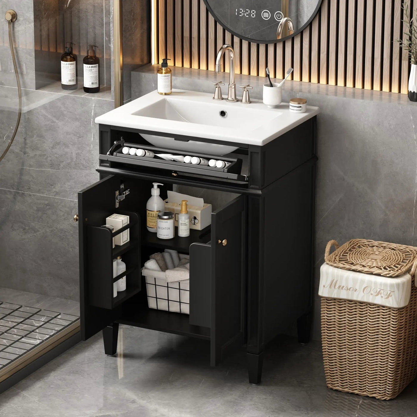 Bathroom Vanity With 2 Doors And Tip Out Drawer, Soft Closing Hinges by HouseOfZazla