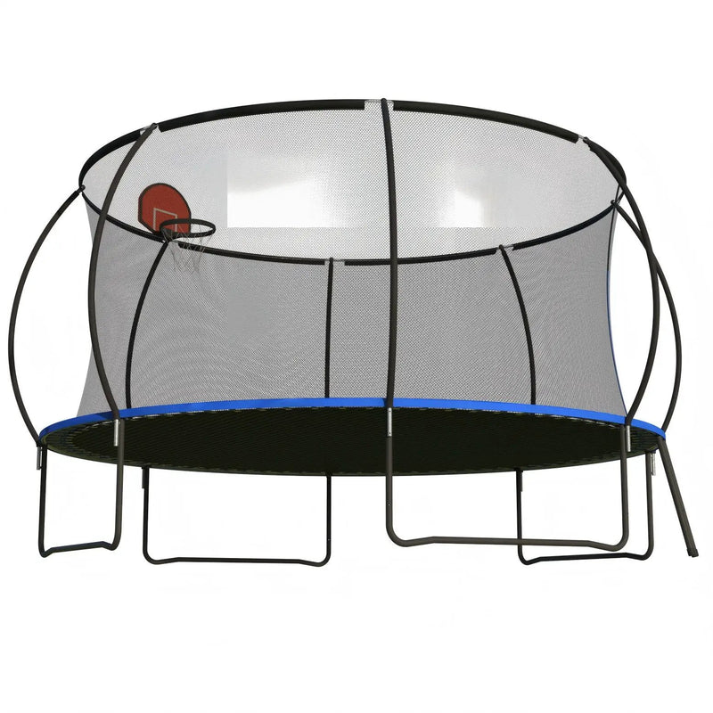 Pumpkin 14 Ft Outdoor Trampoline With Basketball Hoop Enclosure Net Ladder And Metal - Black / Blue by HouseOfZazla