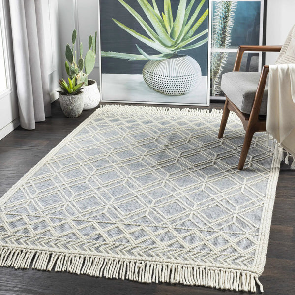 Ramsbury Ivory & Blue Area Rug, installed in a room 2