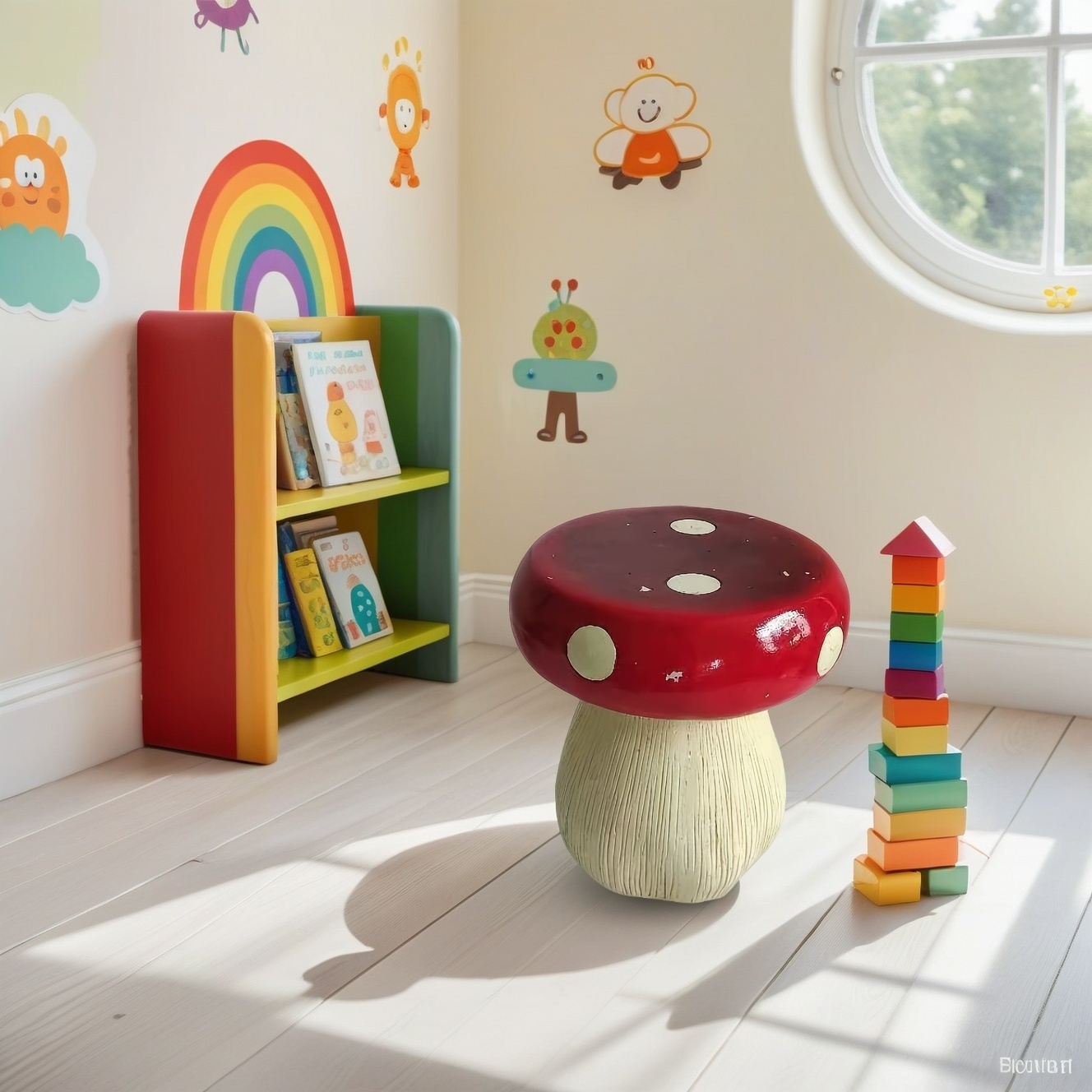 13.8" Oversized Mushroom Statue Stool with Forest Base by HouseOfZazla