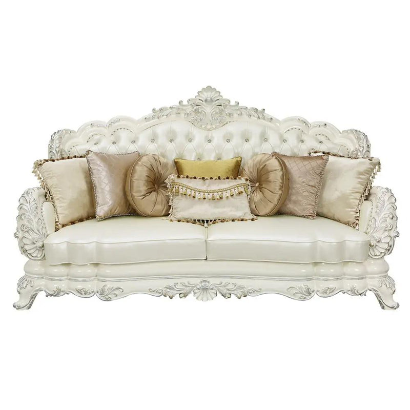 Adara - Sofa With 7 Pillows - Pearl White Synthetic Leather & Antique White by Unique Piece Furniture