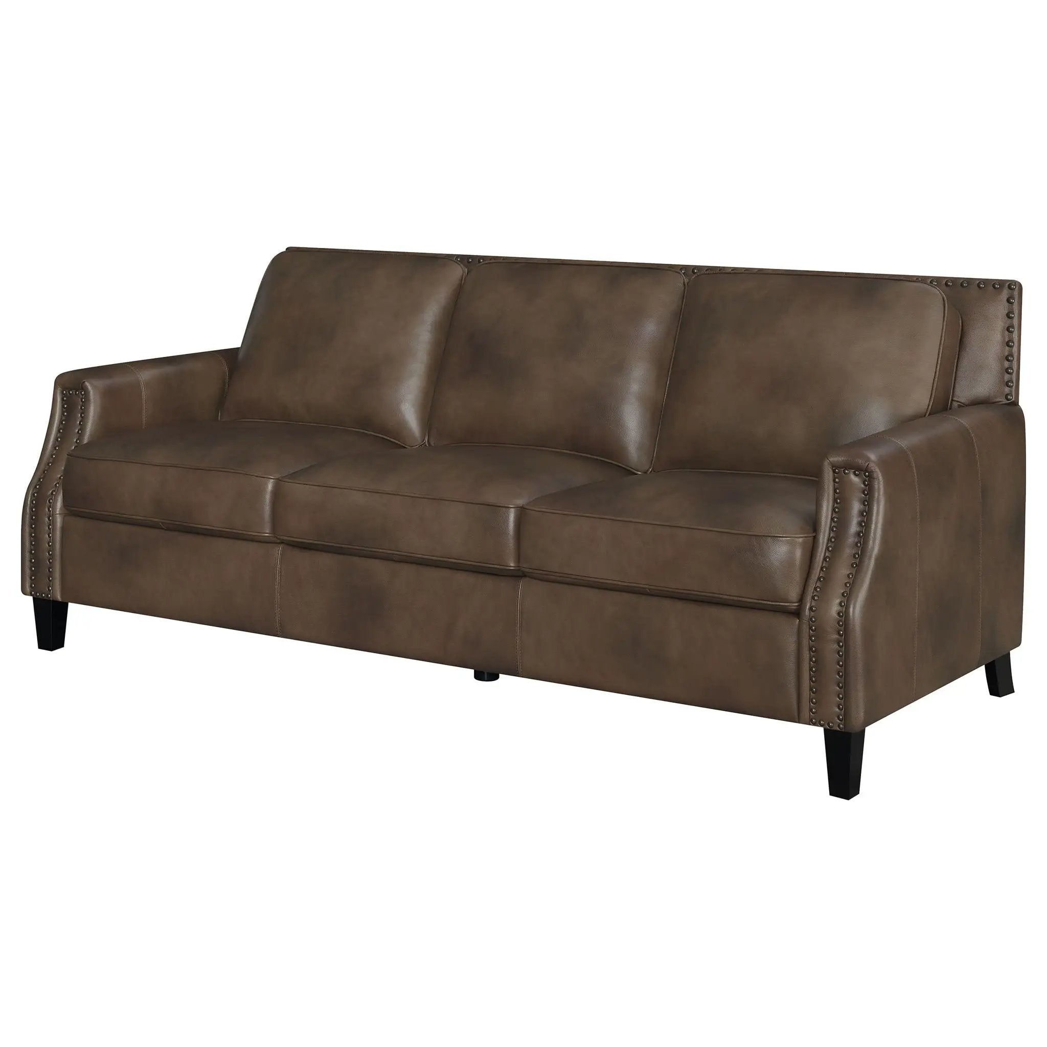 Gunderson - Upholstered Recessed Sofa In Sugar Leather With Tapered Legs - Brown by HouseOfZazla