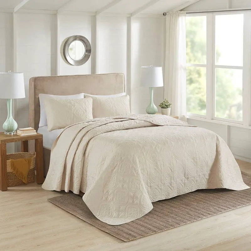 3 Piece Reversible Bedspread Set Cream Full/Queen by HouseOfZazla