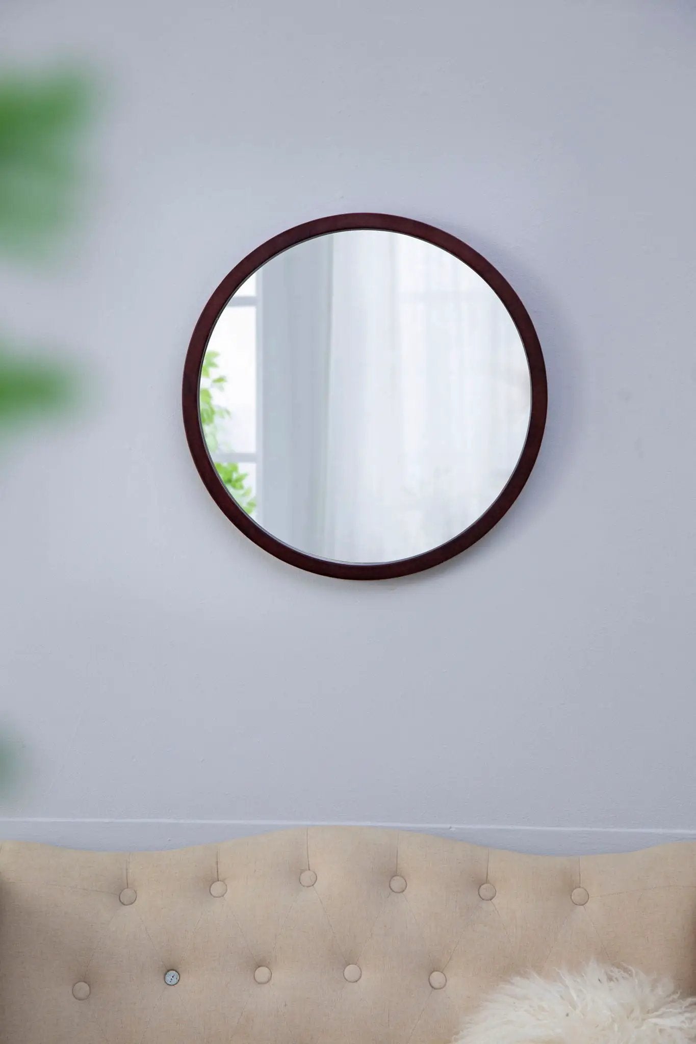 Circle Wall Mirror With Wooden Frame, Wall Mirror For Living Room by Unique Piece Furniture