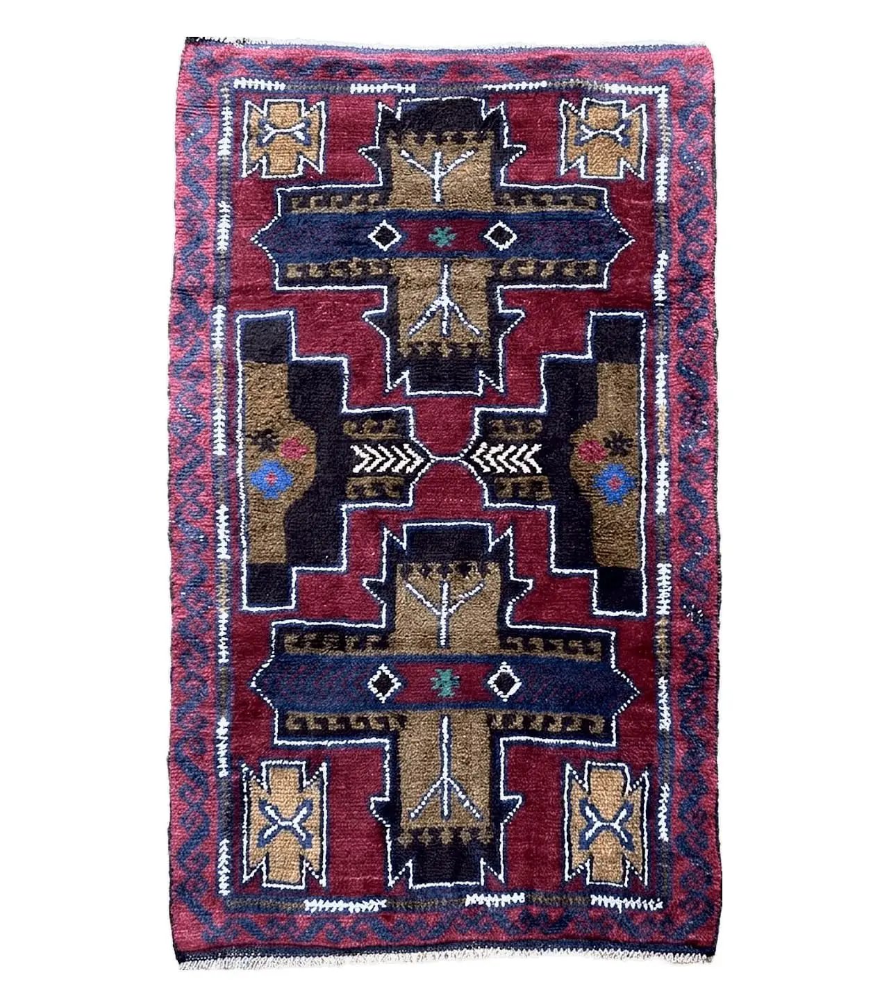 2' 10" X 4' 9" Vintage Handmade Tribal Wool Rug Balouchi Rug Afghan Rug Red Blue by Jewel Rugs
