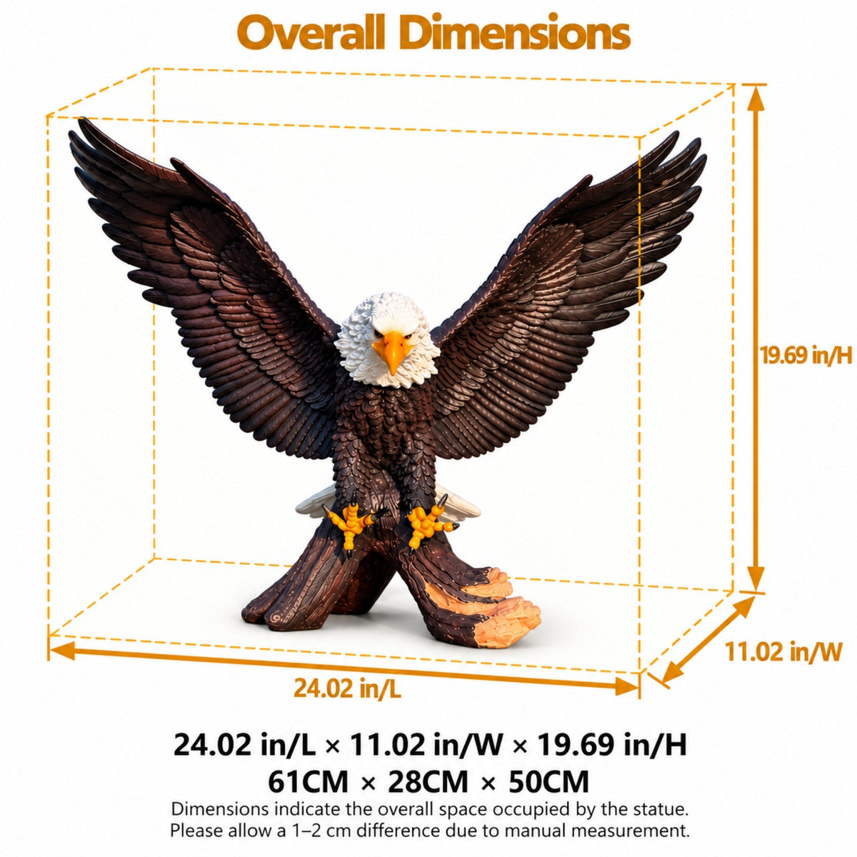 Bald Eagle Garden Statue 24.02 Inch Winged Resin Wildlife Sculpture for Patio Yard Outdoor Decor, photo 3 of 10