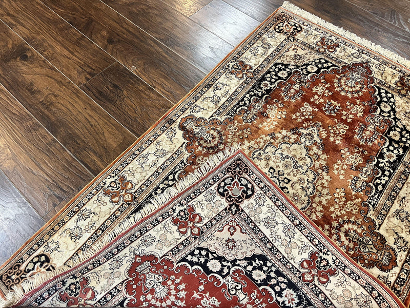 Turkish Silk Rug 3x5, Very Fine 400 KPSI, Floral Medallion, Hand Knotted by Jewel Rugs