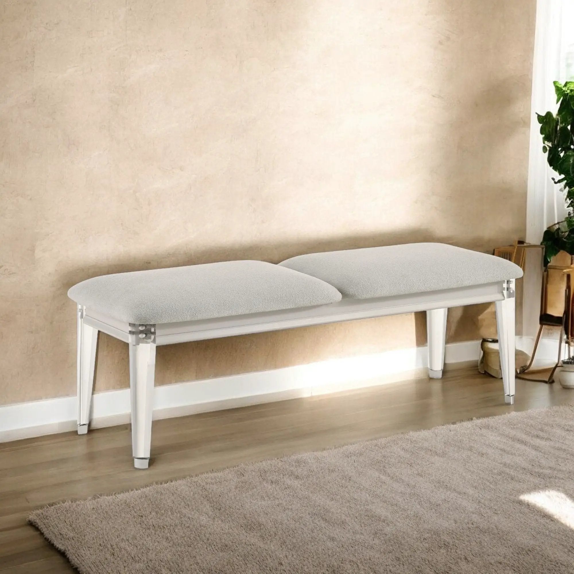 Laveda - Boucle Bench - Light Gray / White by Unique Piece Furniture
