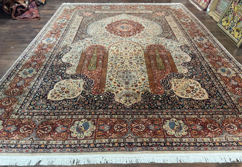 Wonderful Pak Persian Rug 9x12, Very Fine 260 KPSI, Floral Peacocks, Handmade Vintage Wool Rug by Jewel Rugs