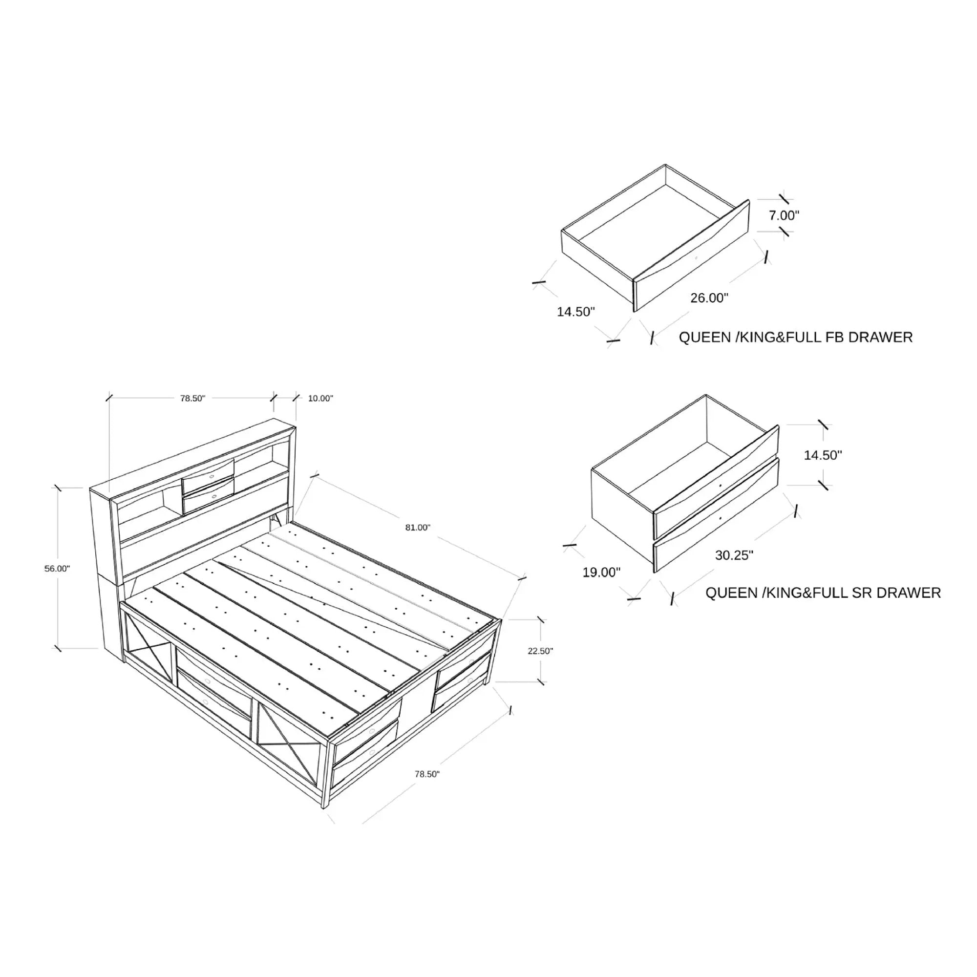 Lucille - 5 Piece Bedroom Set With Storage Drawers And Bookcase Headboard by Unique Piece Furniture