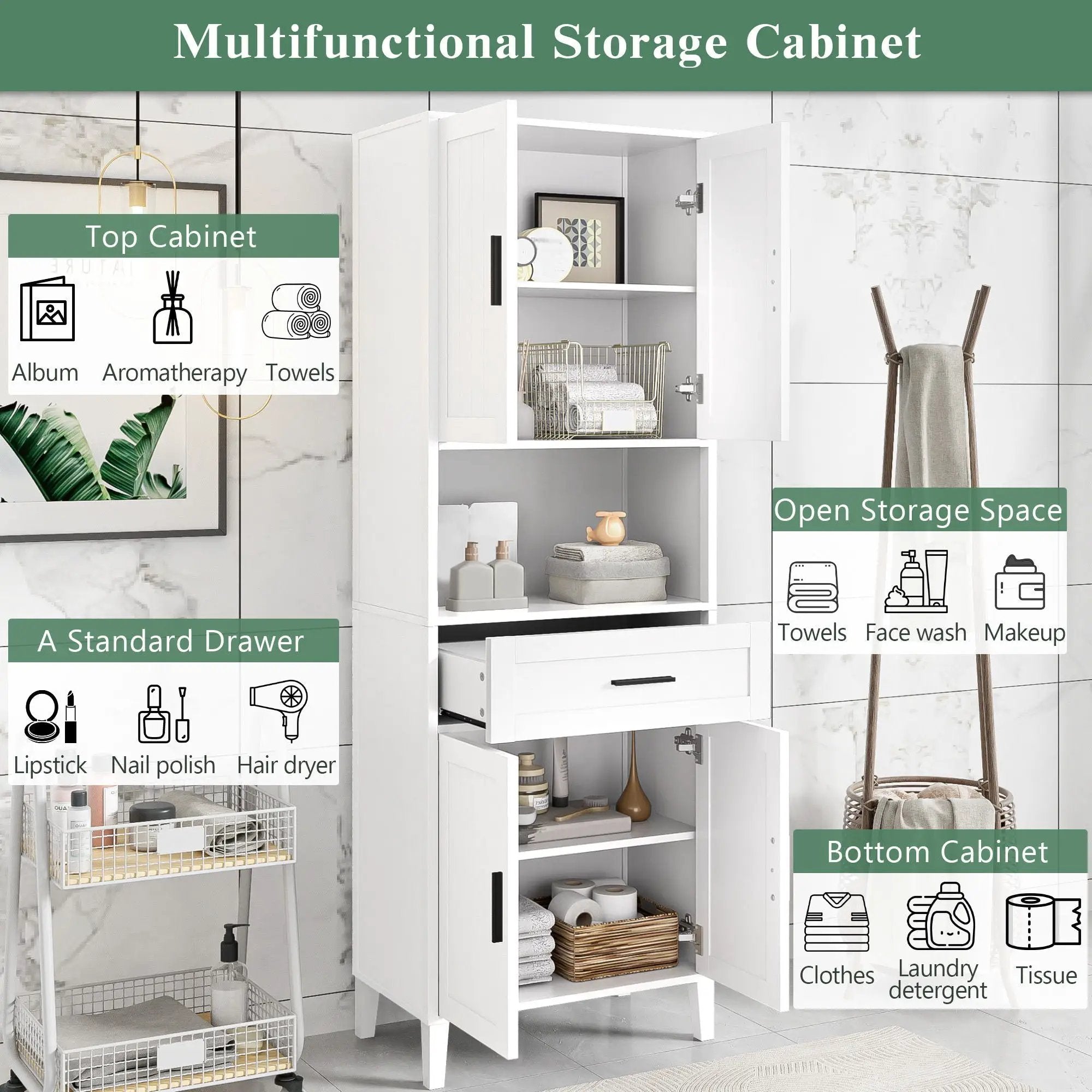 Freestanding Tall Bathroom Cabinet With Soft Close Doors And Adjustable Shelves by Unique Piece Furniture