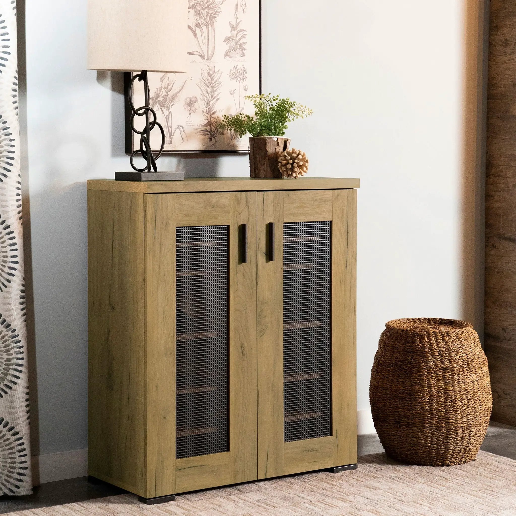 Door Accent Cabinet With Screens - Brown by HouseOfZazla