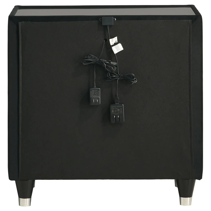Ravenne 2-drawer Velvet Upholstered LED Nightstand with USB Black by Unique Piece Furniture