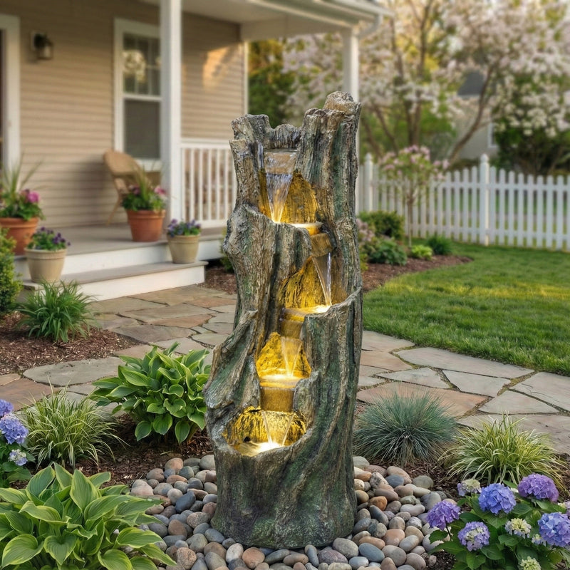 Resin Tree Trunk Outdoor Fountain 39 Inch with LED, photo 7 of 7