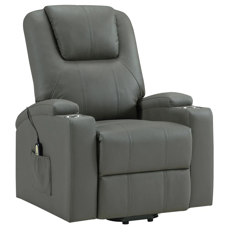 Armstrong Upholstered Power Lift Massage Recliner Grey by Unique Piece Furniture