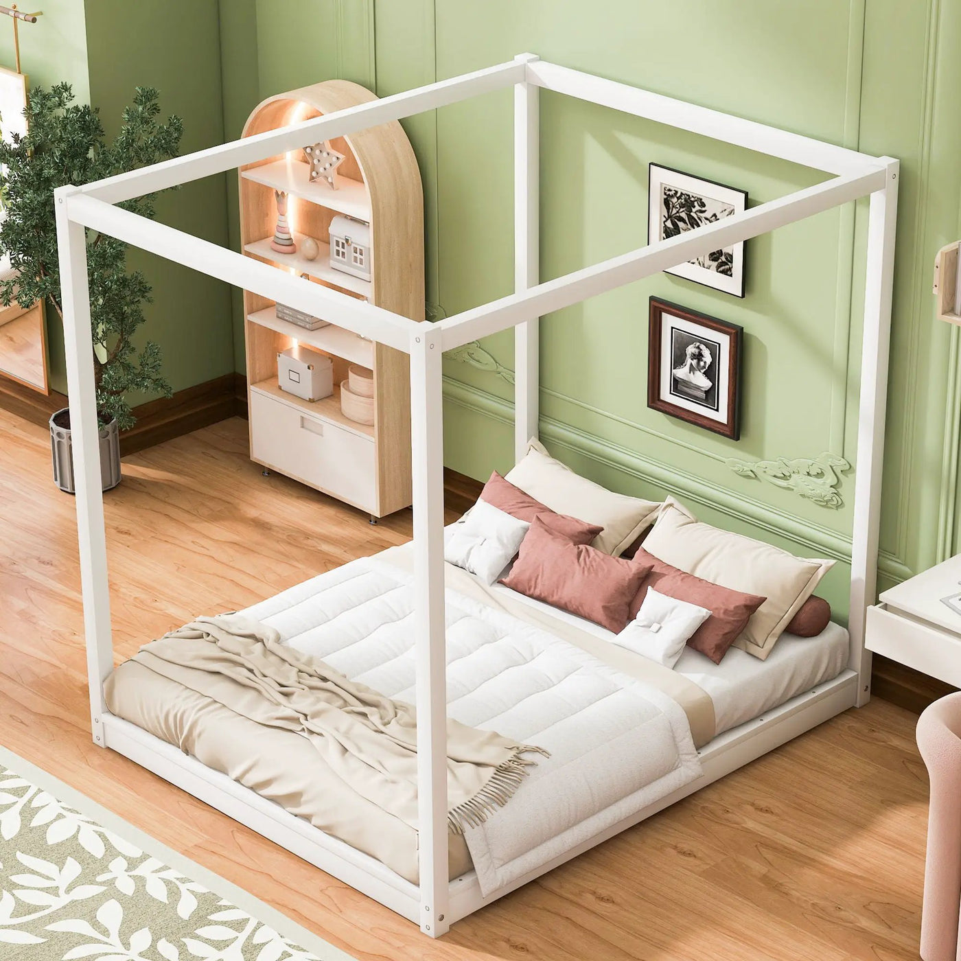 Wood Canopy Platform Bed With Support Legs And Airflow Slats by HouseOfZazla