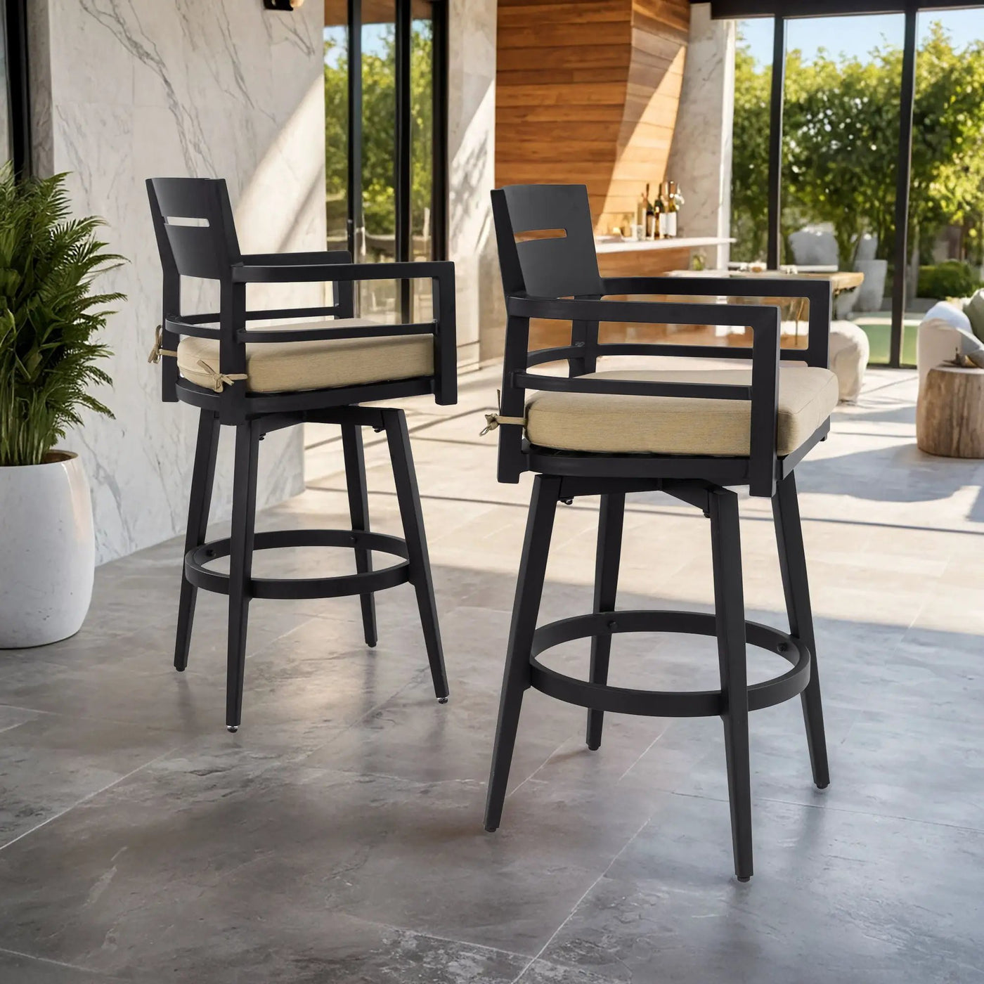 Outdoor Swivel Bar Chairs, 360 Degree Rotation, Ergonomic Backrest (Set of 2) by HouseOfZazla