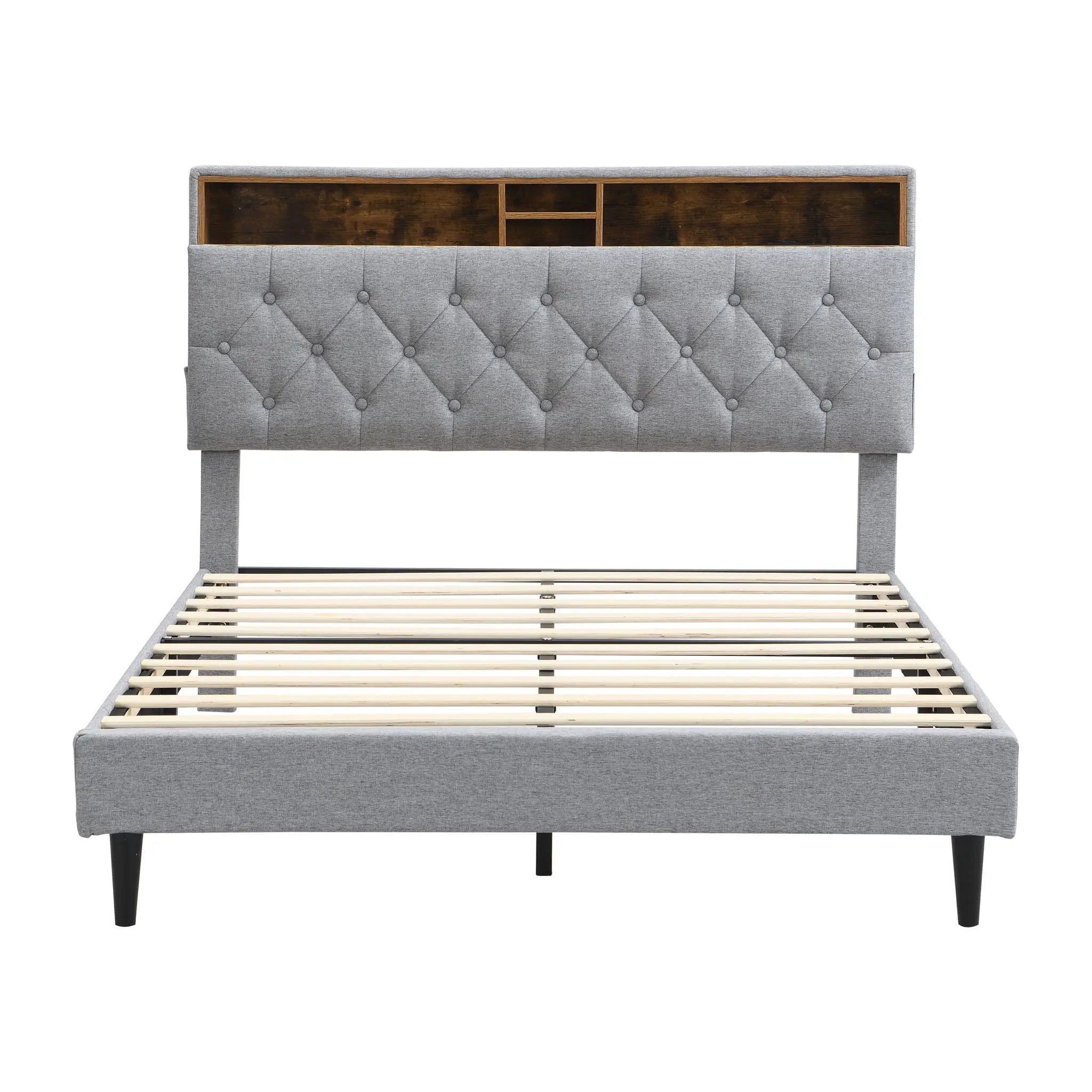 Modern Upholstered Platform Bed Frame With Button Tufted Headboard And USB Ports by Unique Piece Furniture