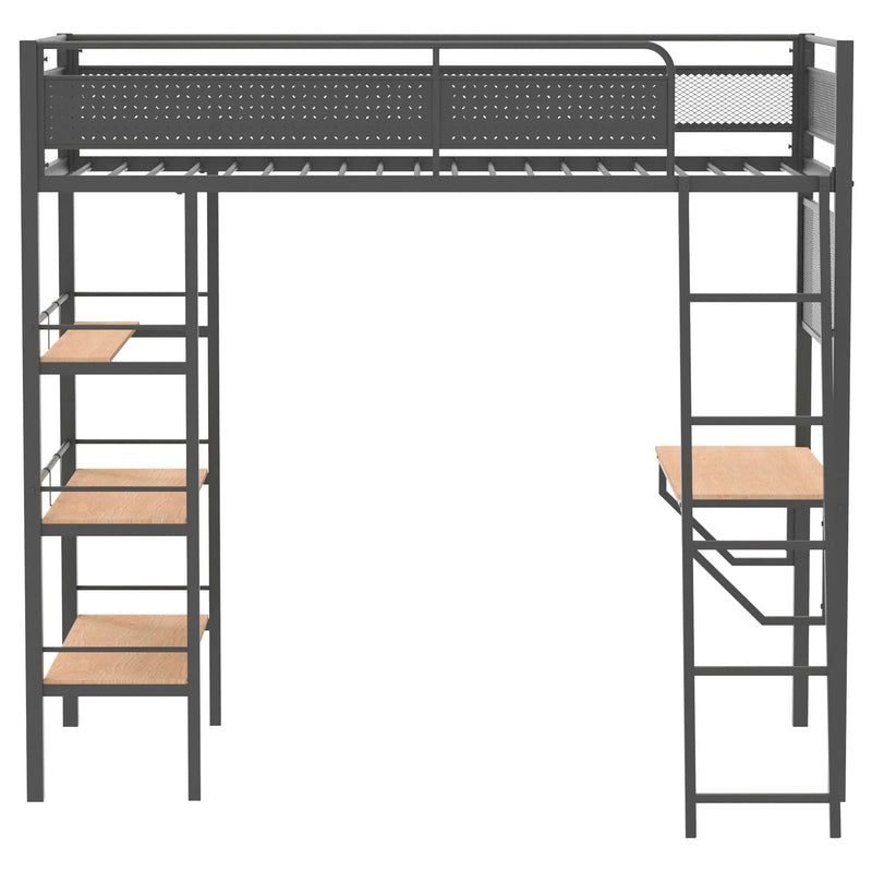 Campus 3-shelf Metal Twin Workstation Loft Bed Matte Black by Unique Piece Furniture