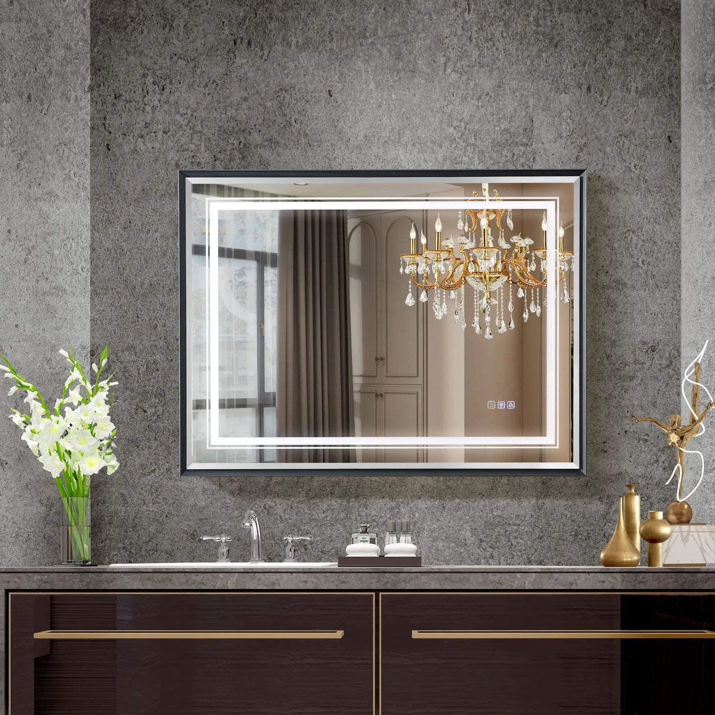 LED Bathroom Beveled Mirror, 3000 - 6000K Gradient Front And Backlit LED Mirror For Bathroom, 3 Colors Dimmable, Ip54 Enhanced Anti Fog by HouseOfZazla