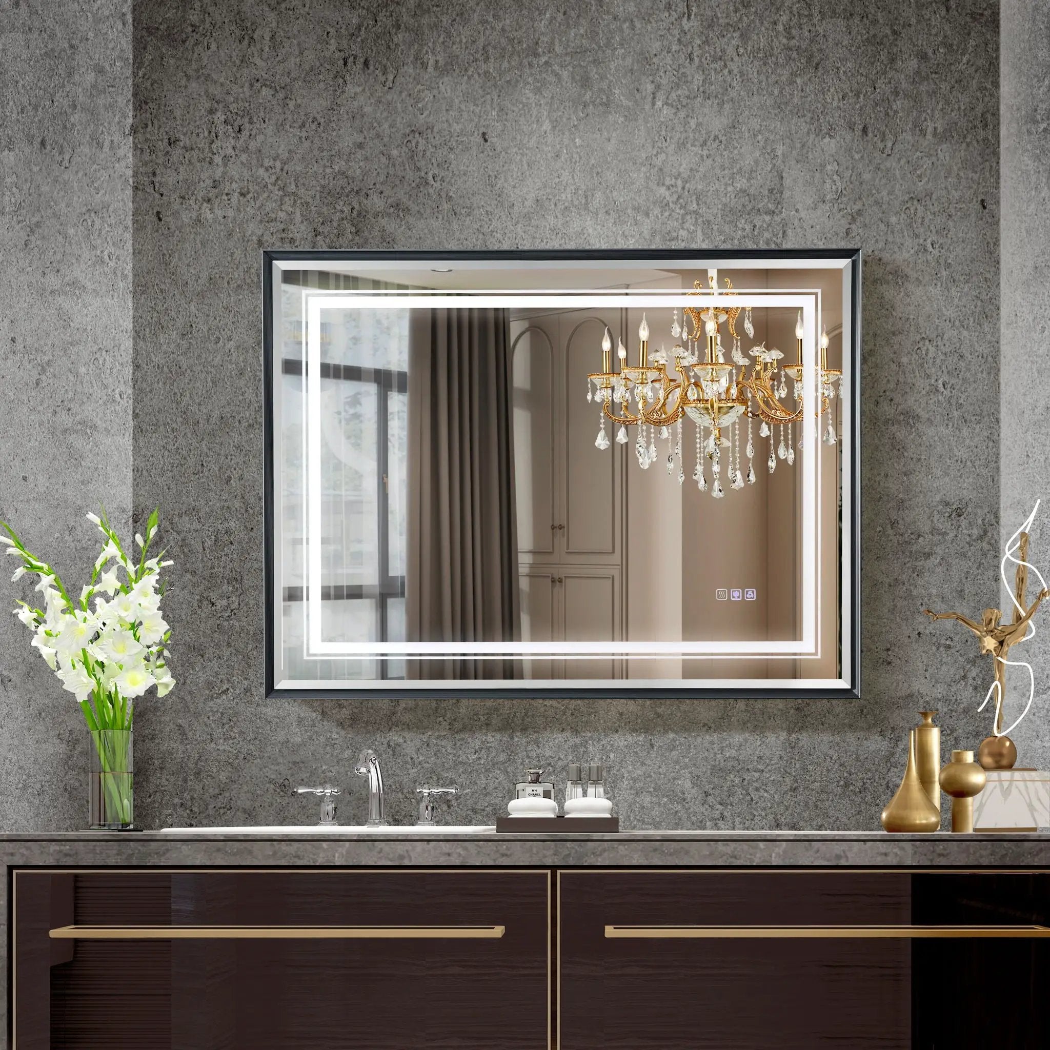 LED Bathroom Beveled Mirror, 3000 - 6000K Gradient Front And Backlit LED Mirror For Bathroom, 3 Colors Dimmable, Ip54 Enhanced Anti Fog by HouseOfZazla