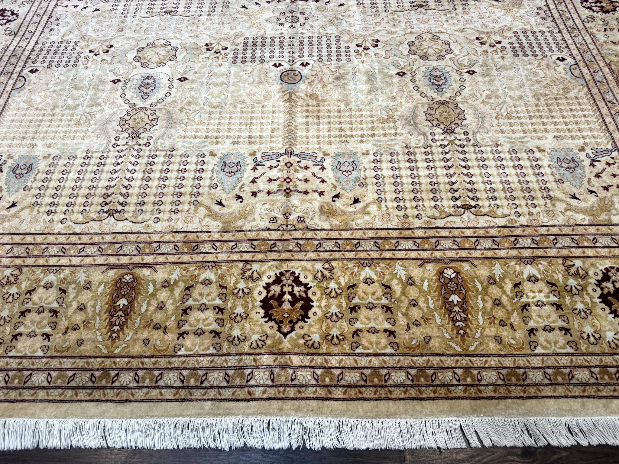 Pakistani Carpet 9x12, Finely Hand Knotted 270 KPSI, Cream, Allover Pattern by Jewel Rugs