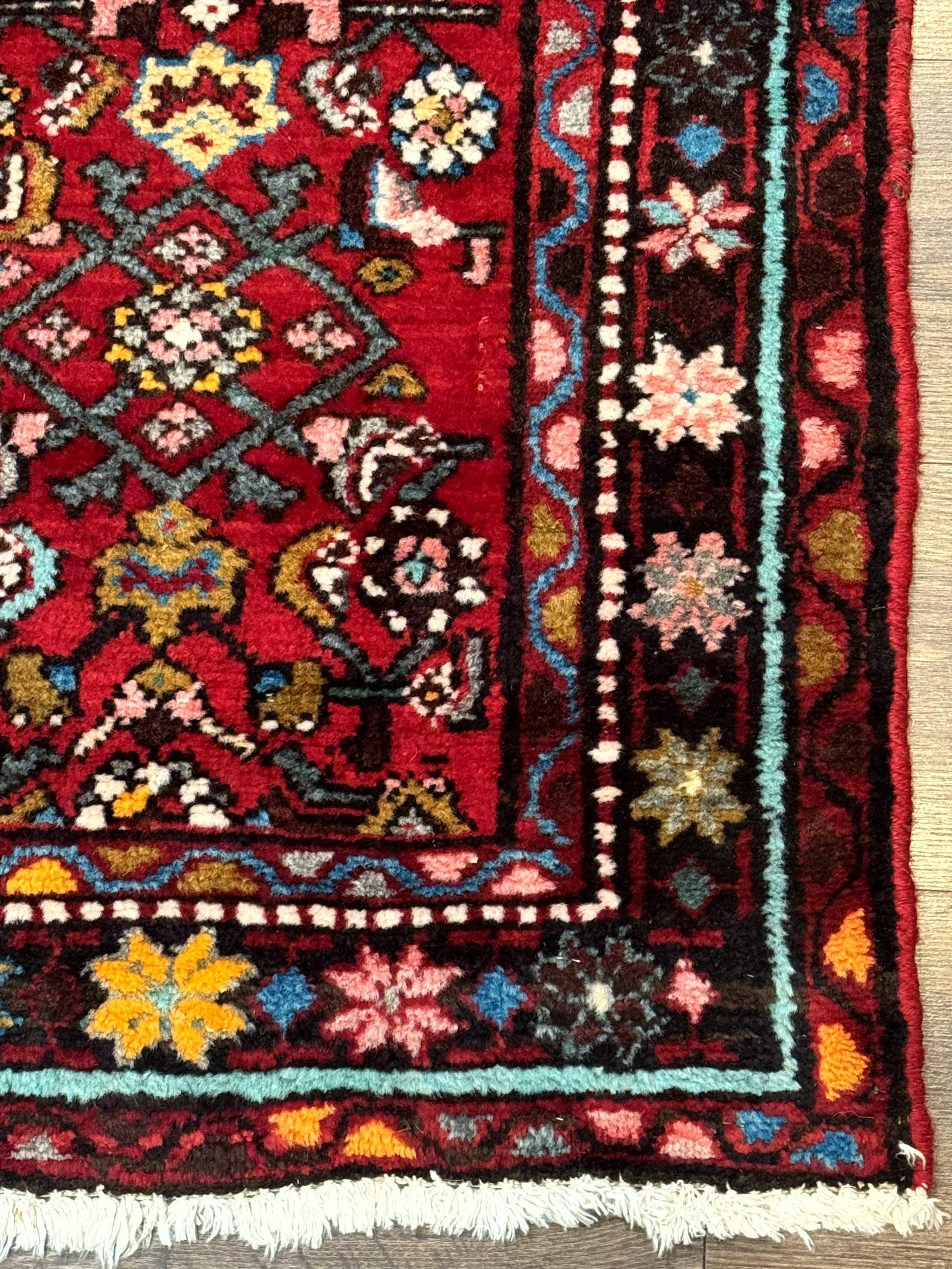 Red Persian Rug 4x7, Village Rug, Wool Vintage Carpet by Jewel Rugs