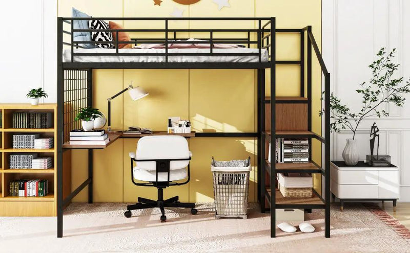 Loft Bed With Desk And Grid, Stylish Frame With Lateral Storage Ladder And Wardrobe by HouseOfZazla