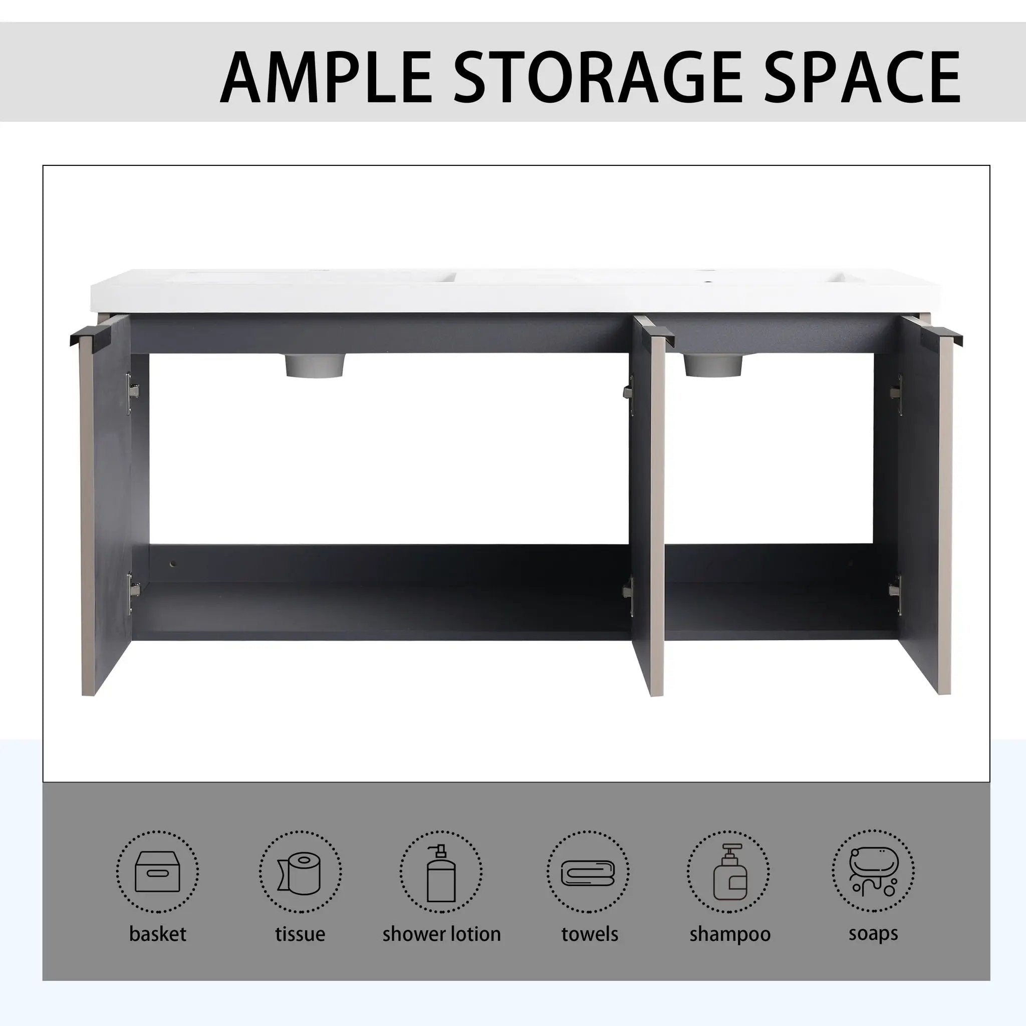 Contemporary Wall Mounted Bathroom Vanity With Resin Double Sink by HouseOfZazla