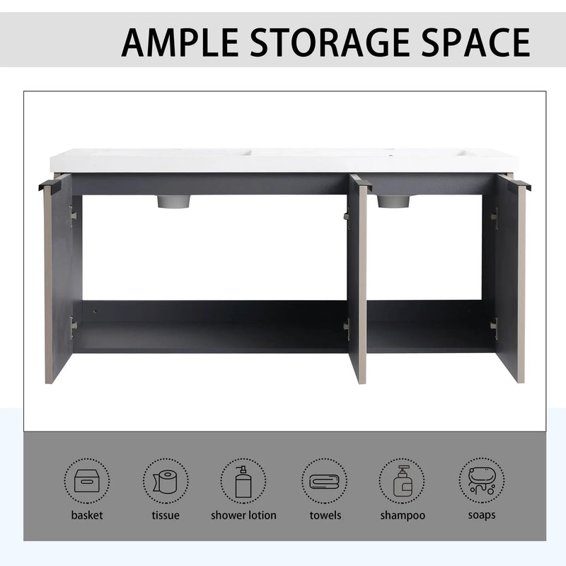 Contemporary Wall Mounted Bathroom Vanity With Resin Double Sink by HouseOfZazla
