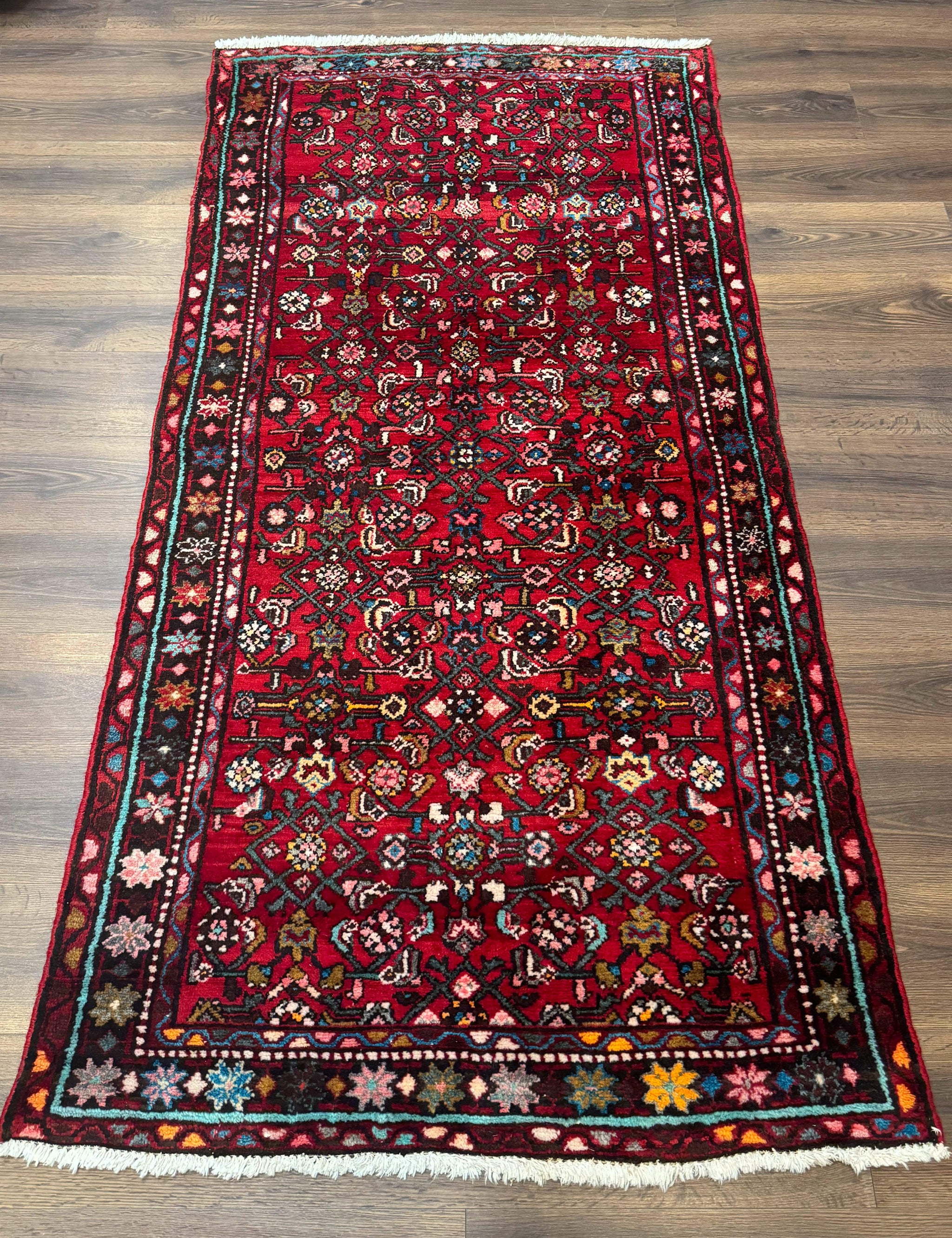 Red Persian Rug 4x7, Village Rug, Wool Vintage Carpet by Jewel Rugs
