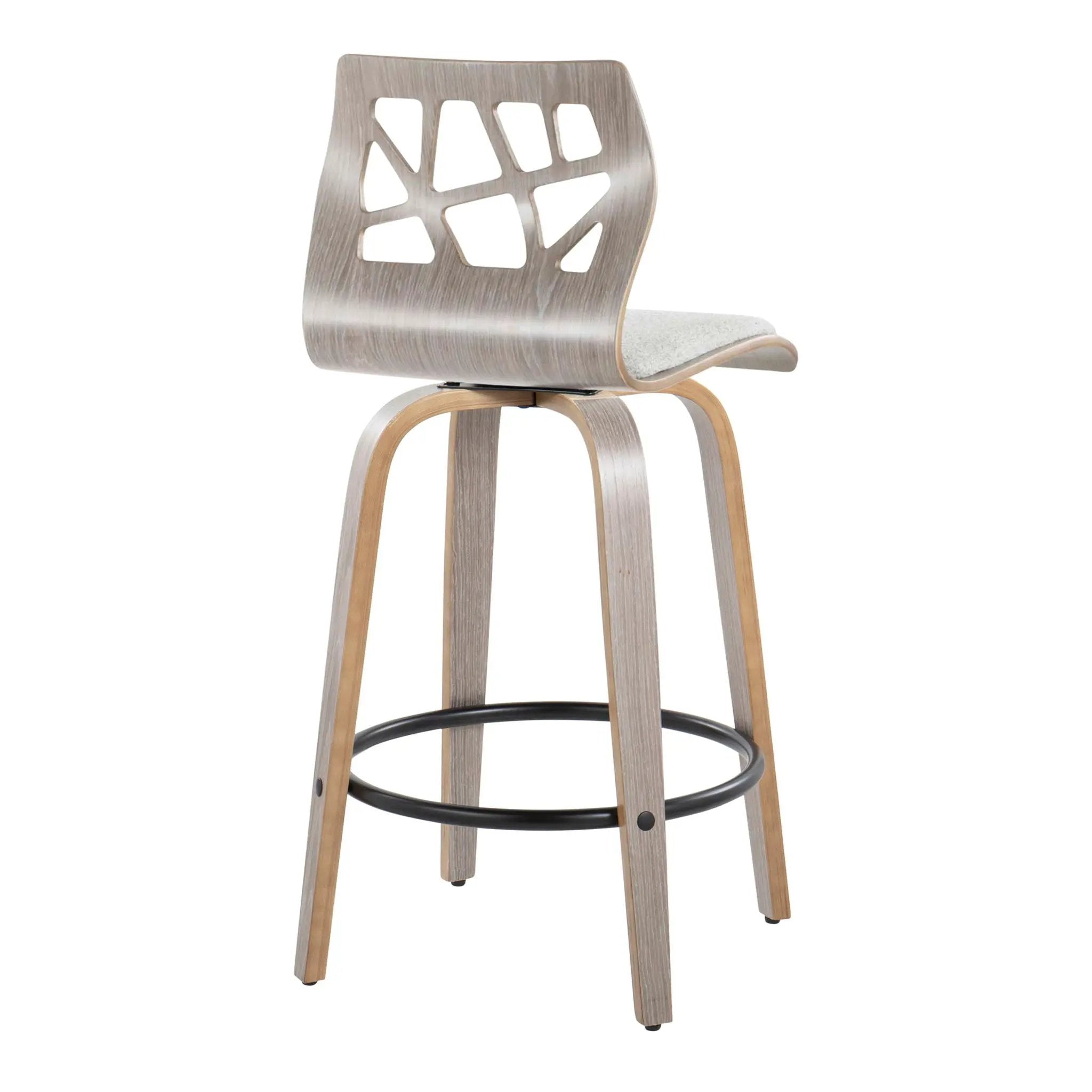 Folia - Contemporary Fixed Height Counter Stool With Swivel With Round Footrest (Set of 2) - Light Gray by HouseOfZazla