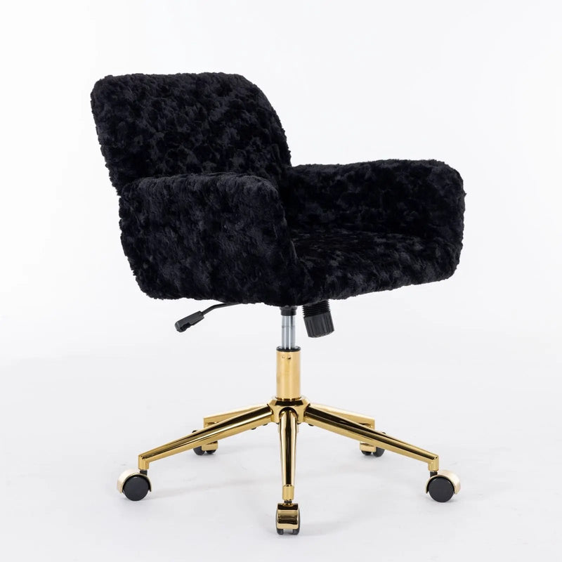 Office Chair, Artificial Rabbit Hair Home Office Chair With Metal Base, Adjustable Desk Chair Swivel Office Chair, Vanity Chair by Unique Piece Furniture