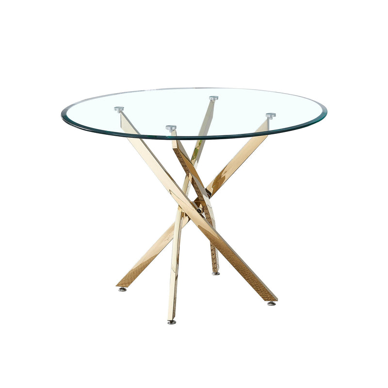 Contemporary Round Clear Dining Table with Gold Finish Stainless Steel Legs - Gold
