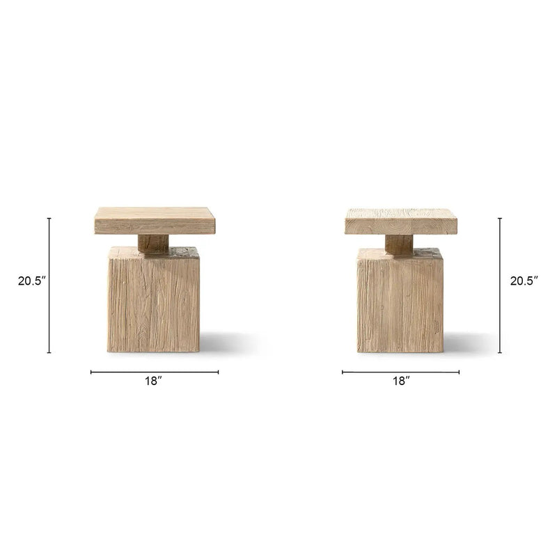Calder 18' Solid Square Reclaimed Elm Block Plinth Side Table, Heritage Light Natural Brown by HouseOfZazla