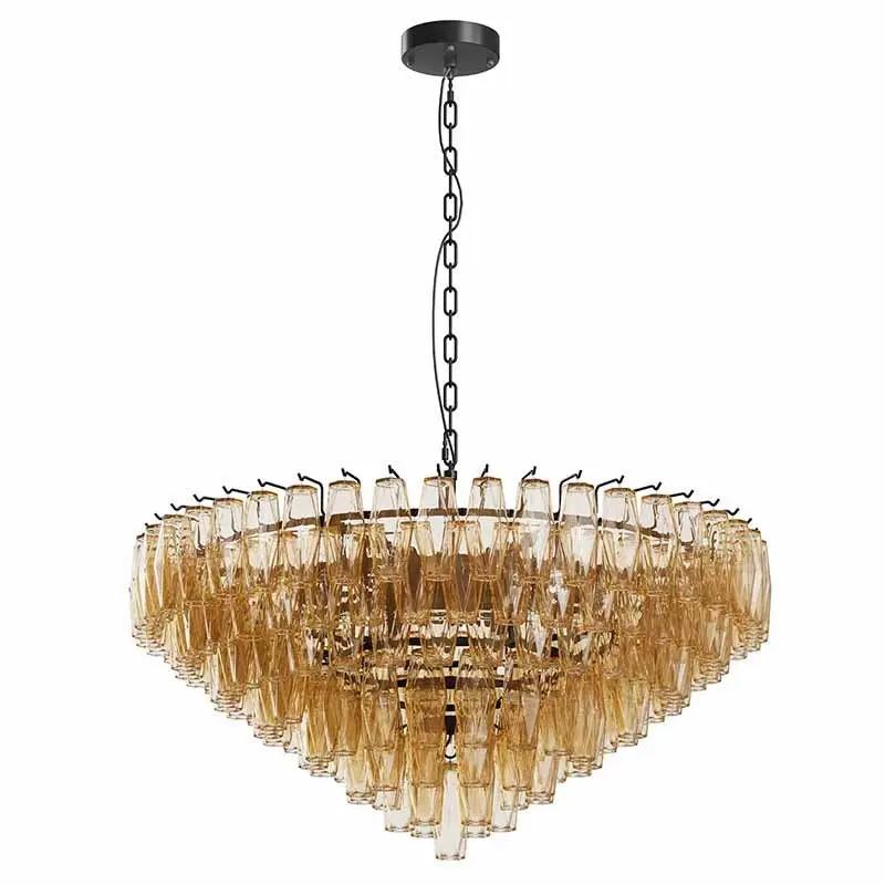Modern Round 14-Light Black Chandelier with Smoke Glass Tubes by HouseOfZazla