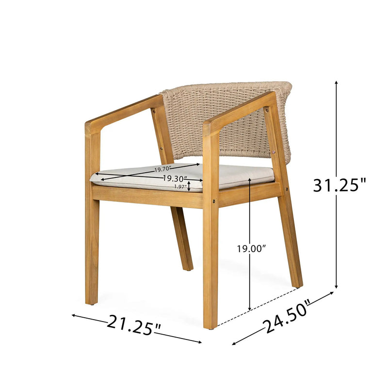 Outdoor Dining Set 1 Table 4 Chairs (Set of 5) - Teak / Beige by HouseOfZazla