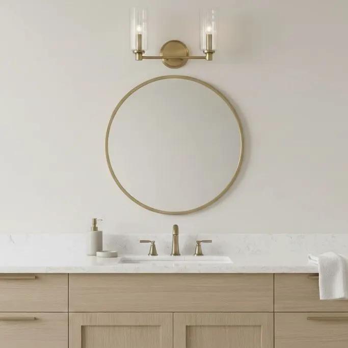 Regal - Double Light Vanity With Clear Ribbed Satin - Antique Brass / Clear by HouseOfZazla