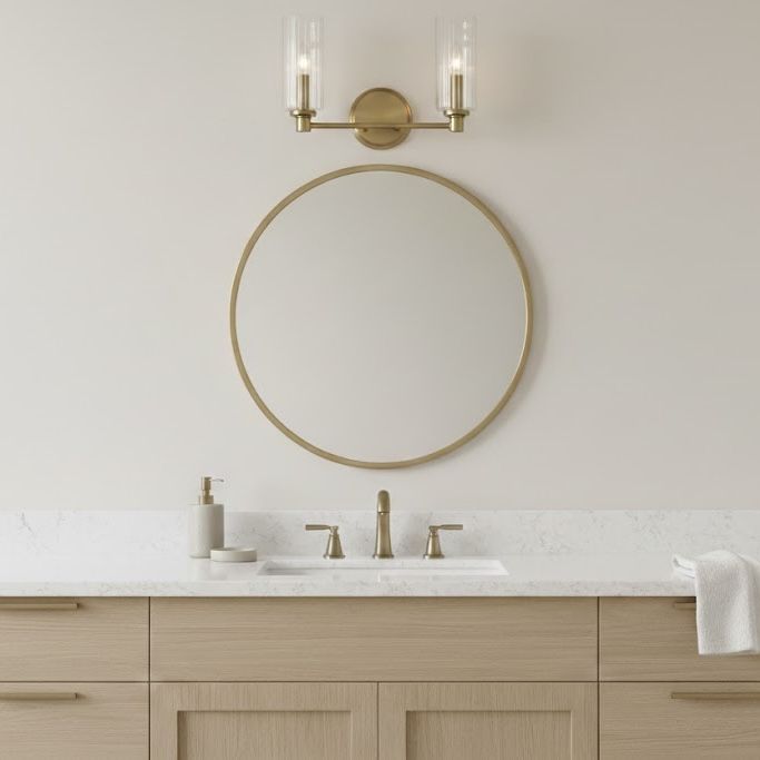 Regal Double Light Vanity With Clear Ribbed Satin - Antique Brass / Clear, photo 9 of 12